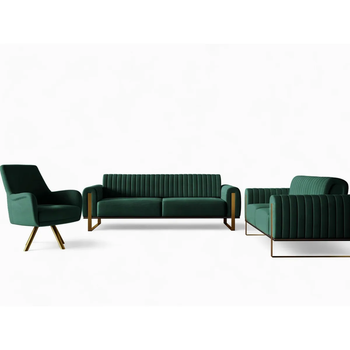 Fun Möbel Sofaset VALERIE 3-2-1, verstellbare Rückenlehne, drehbarer Sessel, eleganter Elisa Velvet Bezug
