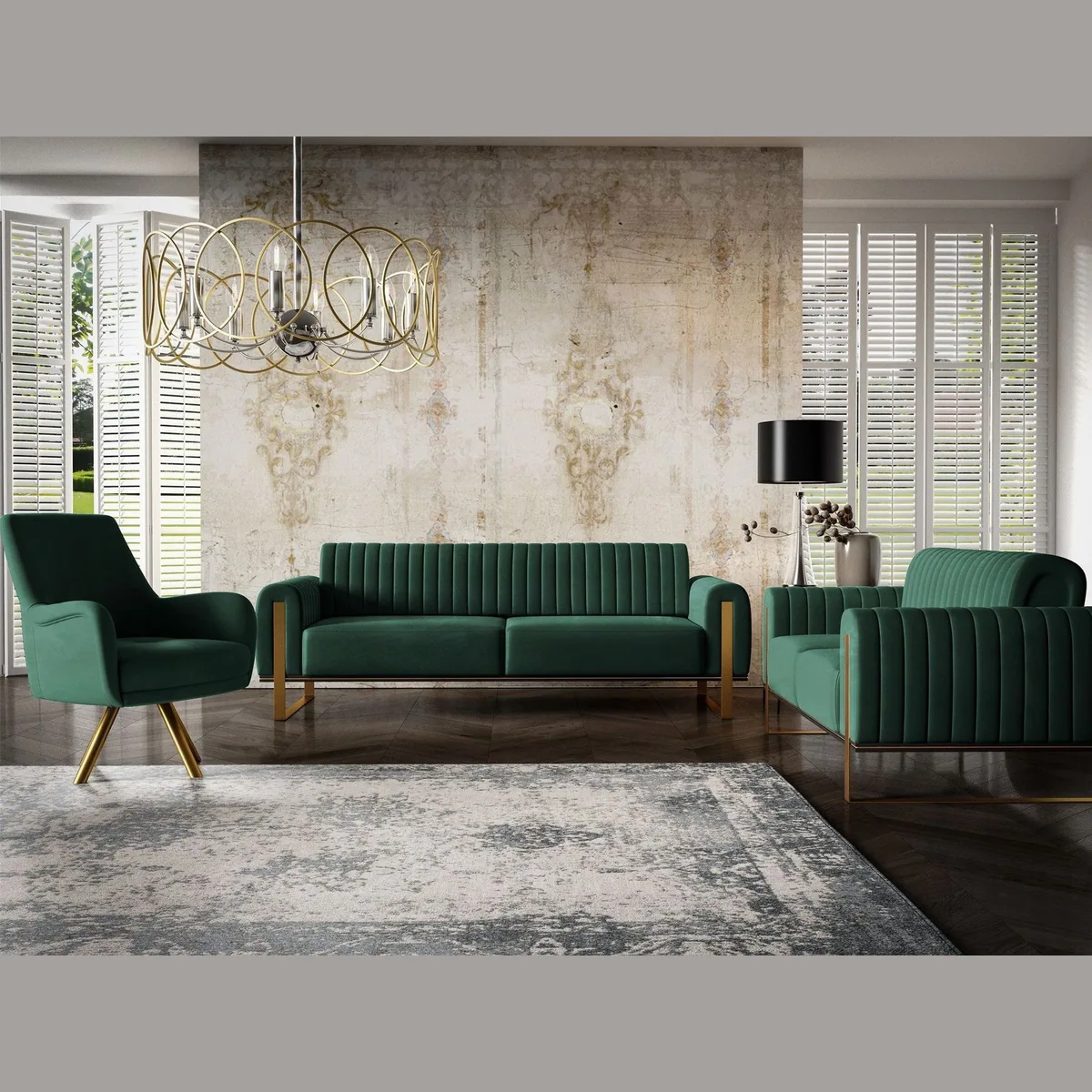 Fun Möbel Sofaset VALERIE 3-2-1, verstellbare Rückenlehne, drehbarer Sessel, eleganter Elisa Velvet Bezug 2