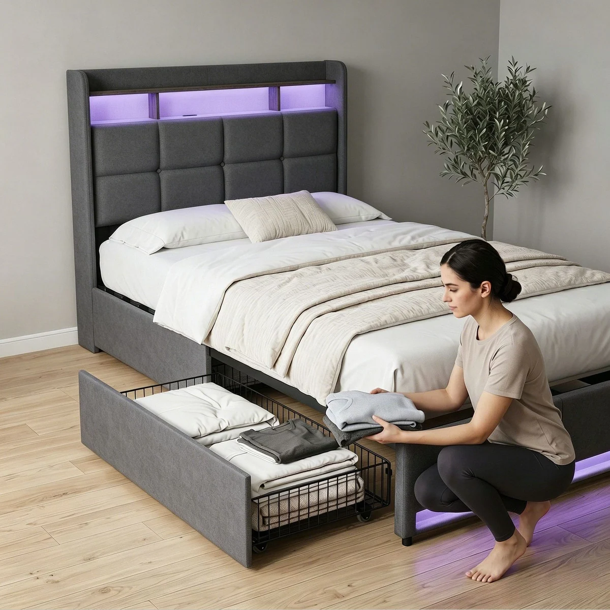 Furnishings Home LED Polsterbett, modernes Design mit Stauraum — RGB Beleuchtung, Lattenrost, Komforthöhe 2