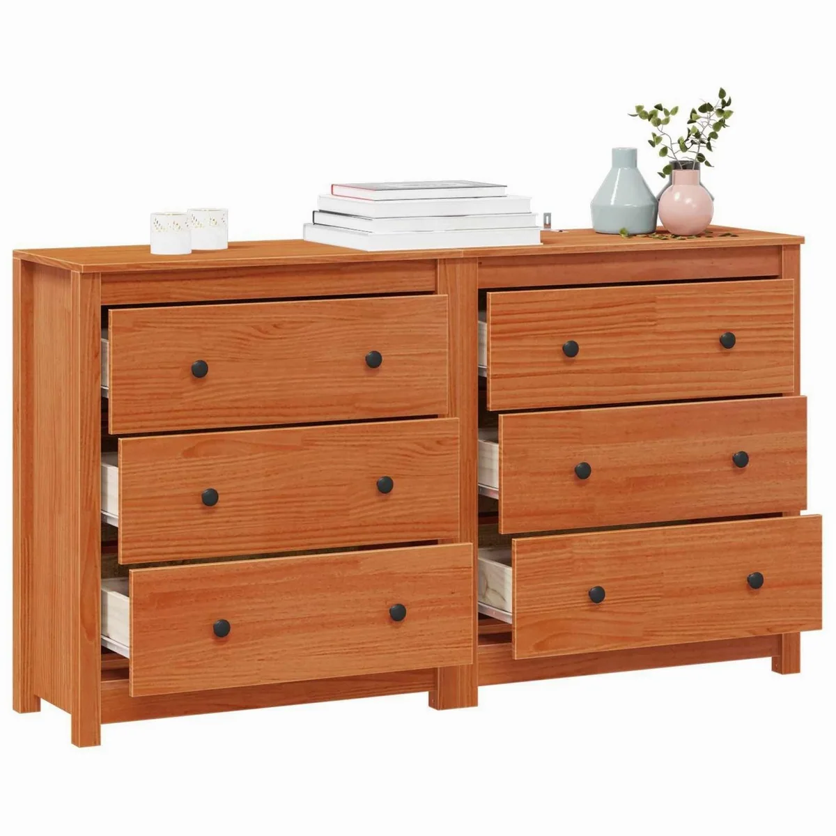 furnicato Sideboard Anrichte, Massivholz, 6 Schubladen, wachsbraun 3