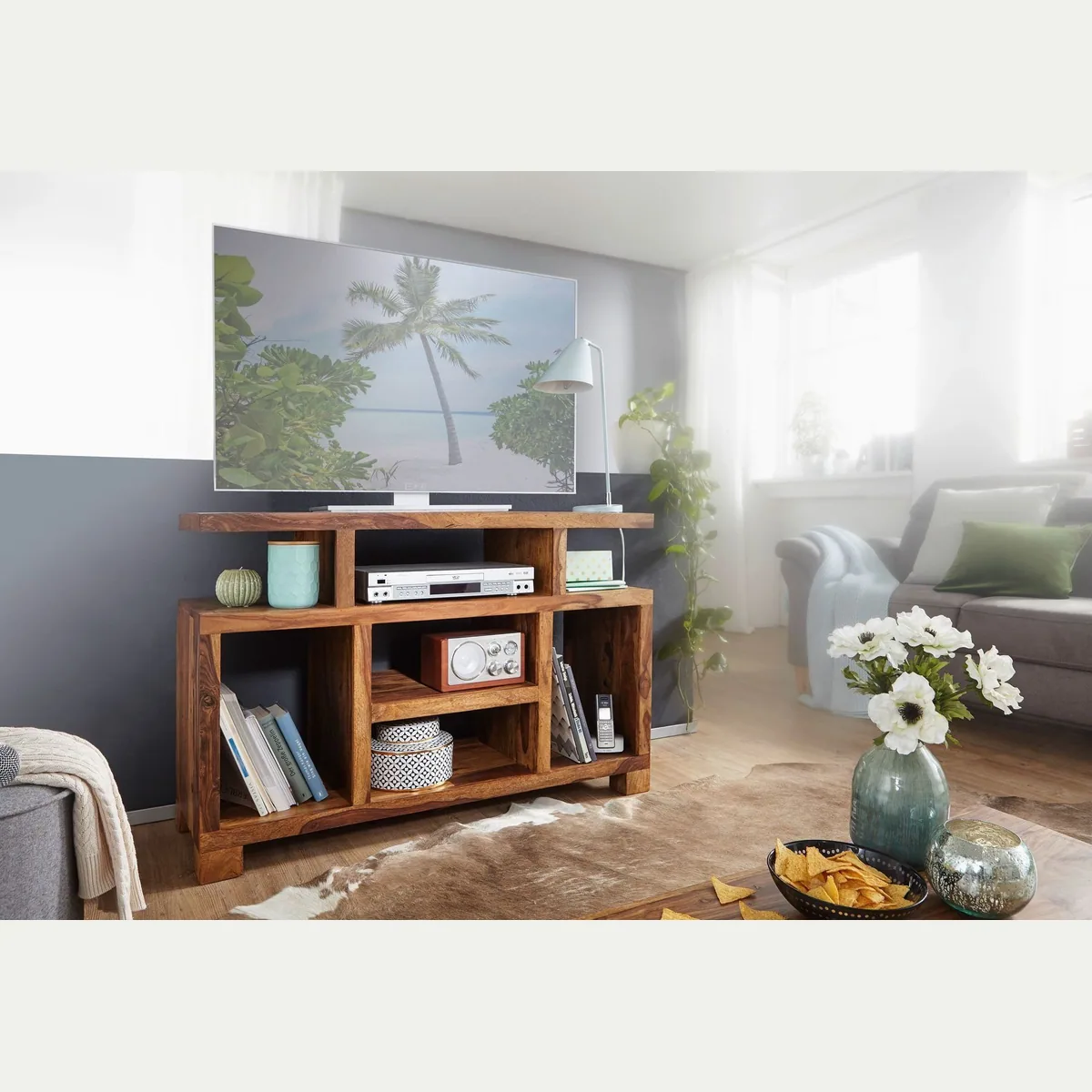 furnicato Sideboard Anrichte, Massivholz, elegantes Walnuss Finish — vielseitig einsetzbar, stabil, pflegeleicht 3