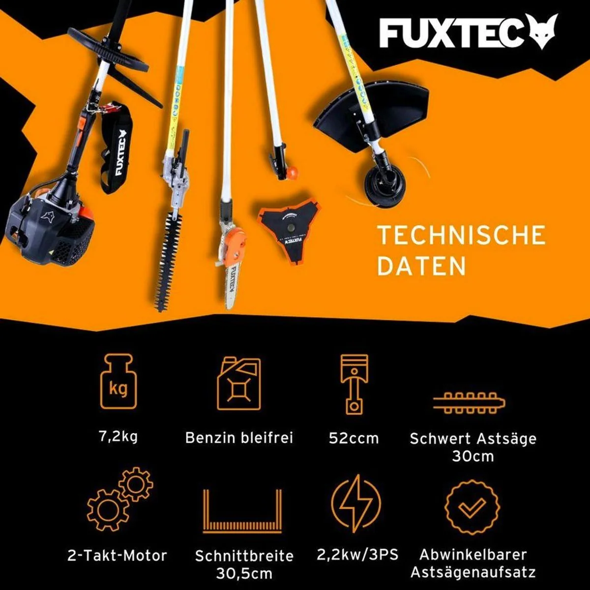 FUXTEC FX-MT252ER Benzin-Motorsense, 5in1 Multitool, 3PS, abwinkelbarer Hochentaster 3