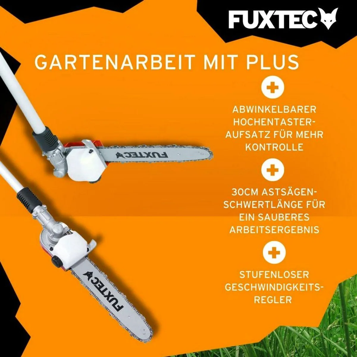 FUXTEC FX-MT252ER Benzin-Motorsense, 5in1 Multitool, 3PS, abwinkelbarer Hochentaster 4