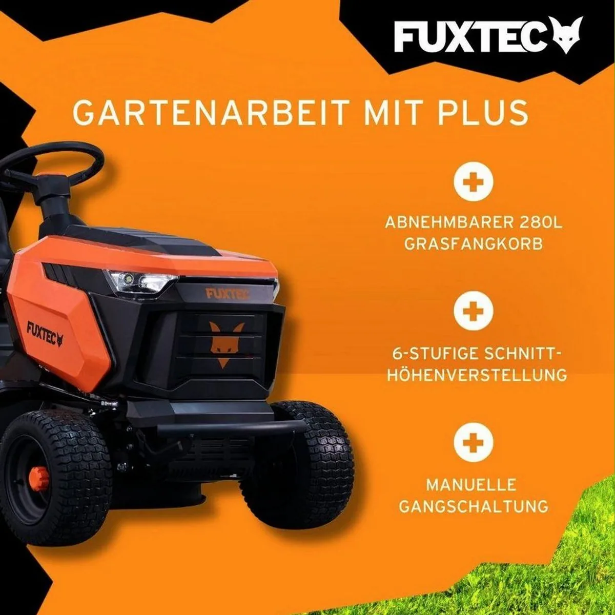 FUXTEC FX-RMT84M Rasentraktor, 83 cm Schnittbreite, 30-90 mm Schnitthöhe, 280 L Fangkorb 2