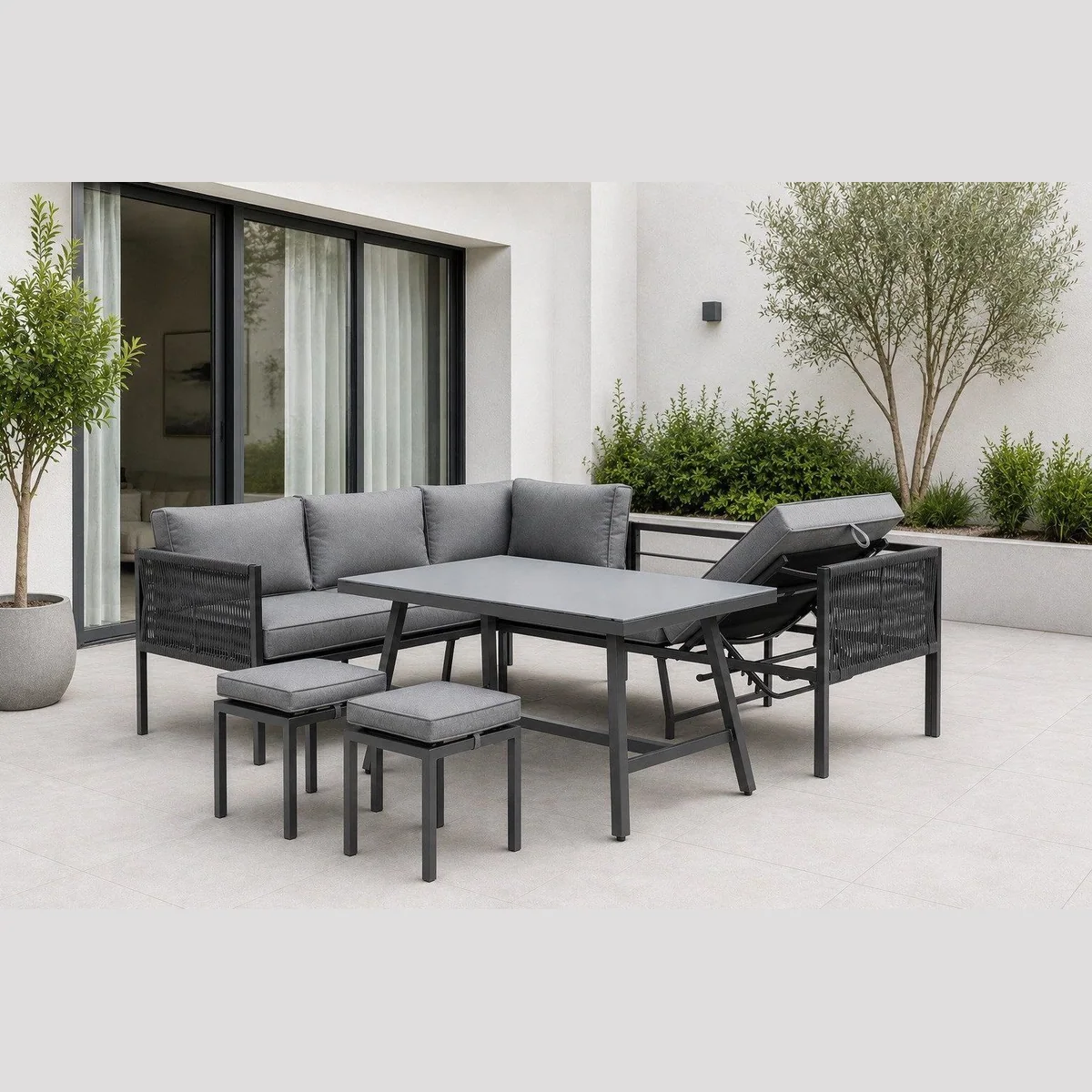 Gardissimo Gartenlounge-Set Aruba, stilvoll und flexibel — 4-tlg. Alu Lounge Set mit verstellbarer Liegefläche
