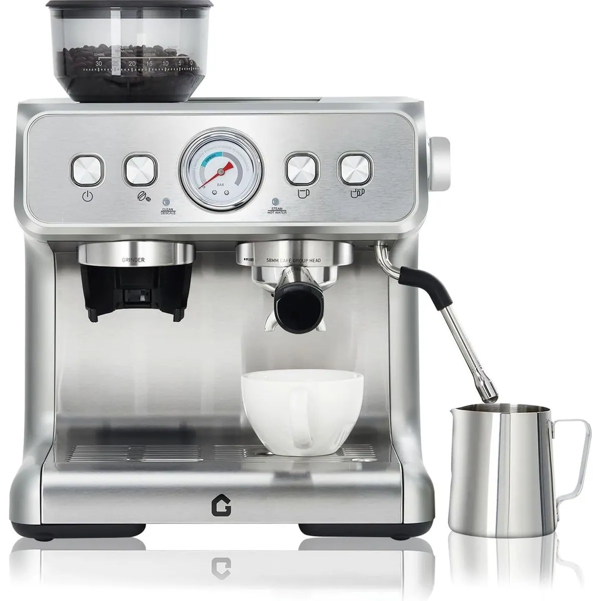 GarveeMore Espressomaschine CM5020B-GS, 20 Bar Druck, Kegelmahlwerk & Dampfrohr
