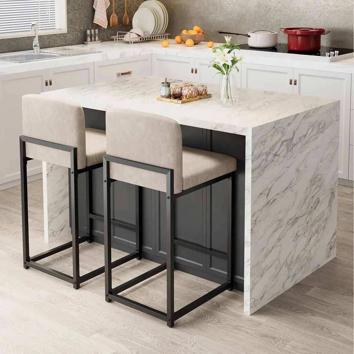 GarveeMore Barhocker 2er-Set, gepolsterte Tresenhocker mit Rückenlehne