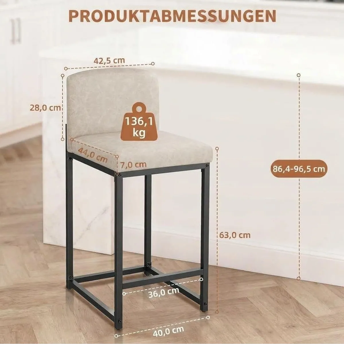 GarveeMore Barhocker 2er-Set, gepolsterte Tresenhocker mit Rückenlehne 2