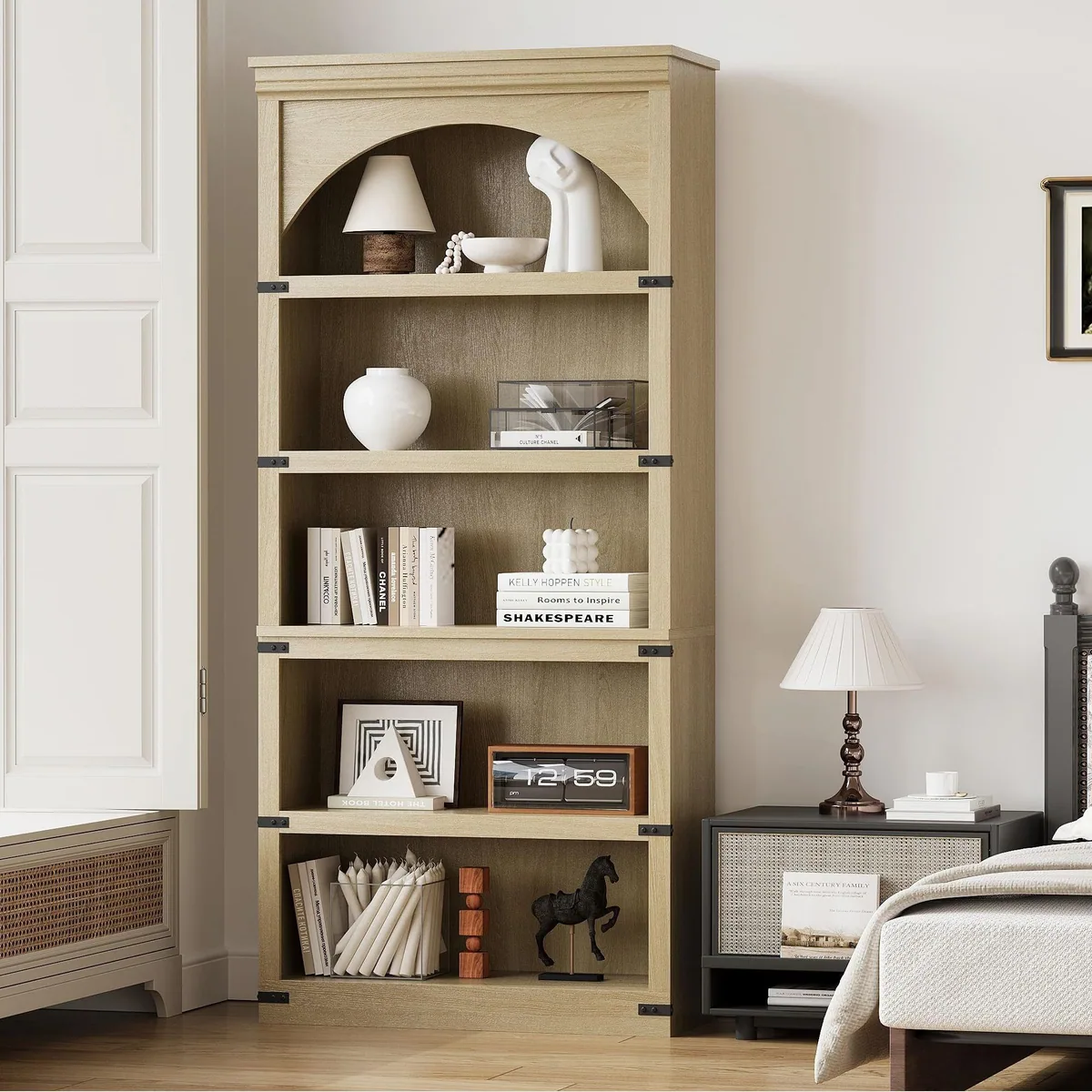 GarveeMore Bücherregal Industrial Bogenform, 5 Ebenen für stilvolle Aufbewahrung