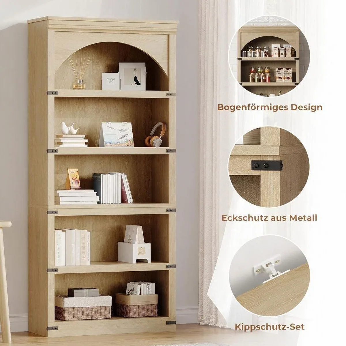GarveeMore Bücherregal Industrial Bogenform, 5 Ebenen für stilvolle Aufbewahrung 4