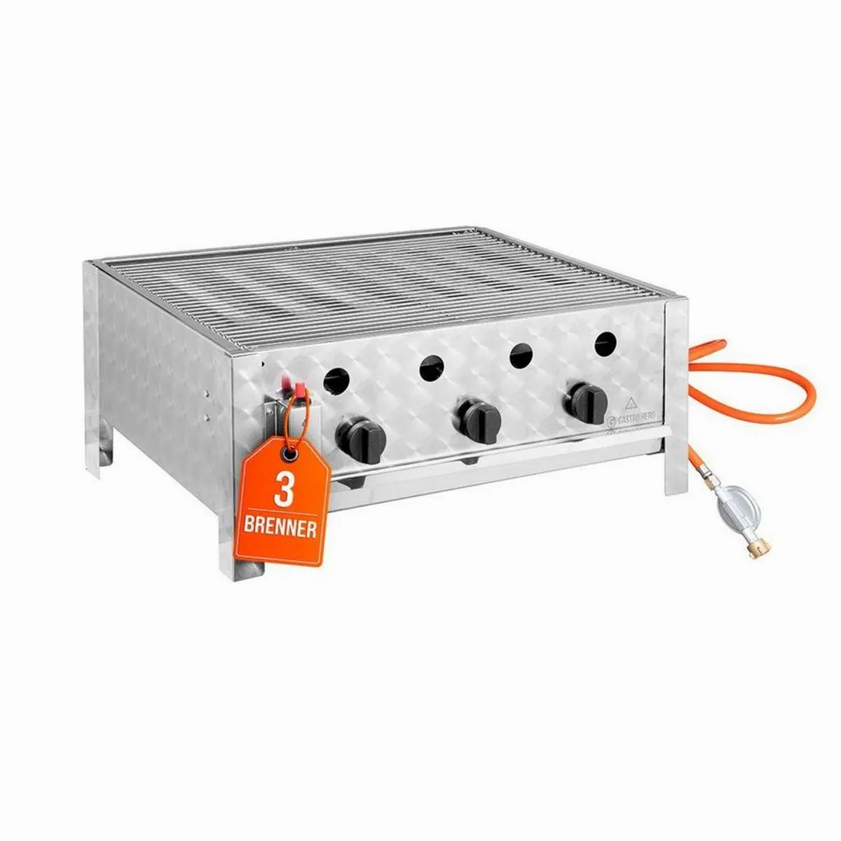 GastroHero Gasgrill Tischbräter, 3 Brenner 10 kW, kompakt & vielseitig