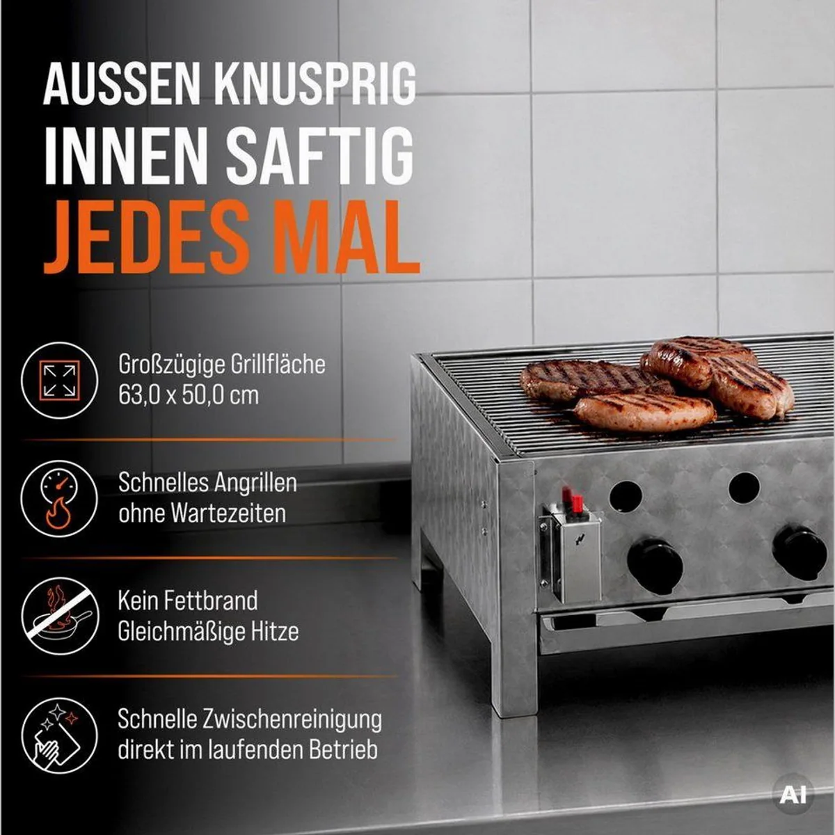 GastroHero Gasgrill Tischbräter, 3 Brenner 10 kW, kompakt & vielseitig 3