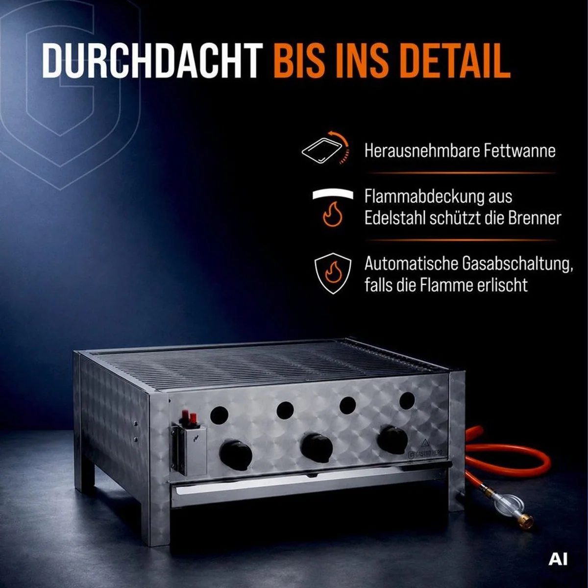 GastroHero Gasgrill Tischbräter, 3 Brenner 10 kW, kompakt & vielseitig 4