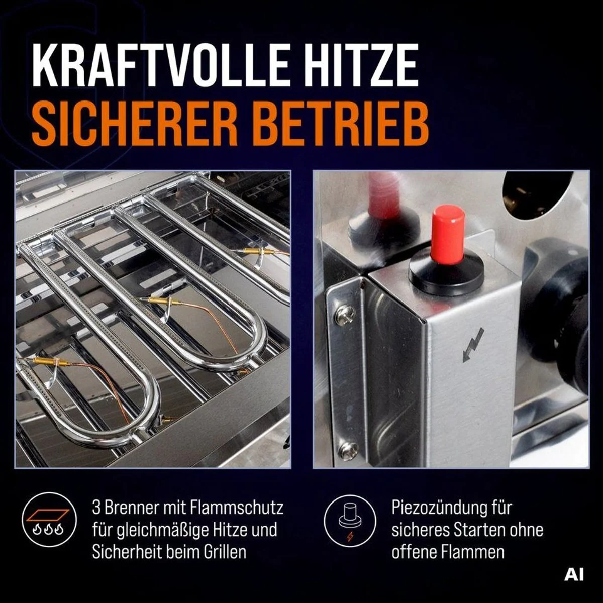 GastroHero Gasgrill Tischbräter, 3 Brenner 10 kW, kompakt & vielseitig 5