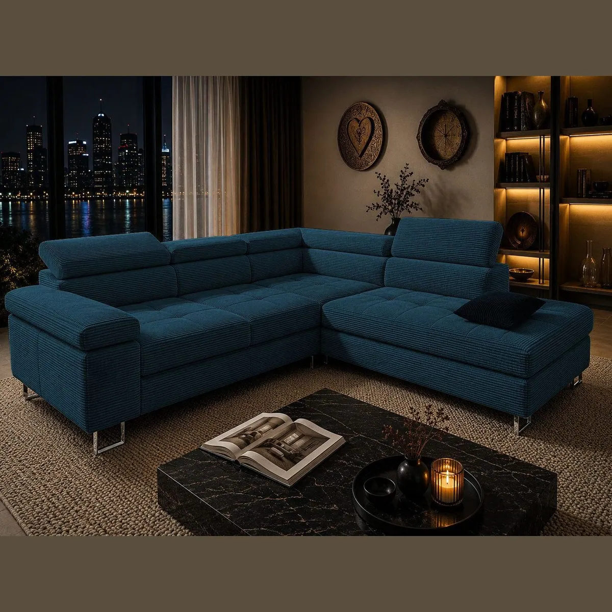 Goldstoff Voyage Ecksofa mit Schlaffunktion, elegant und funktional für Ihr Wohnzimmer