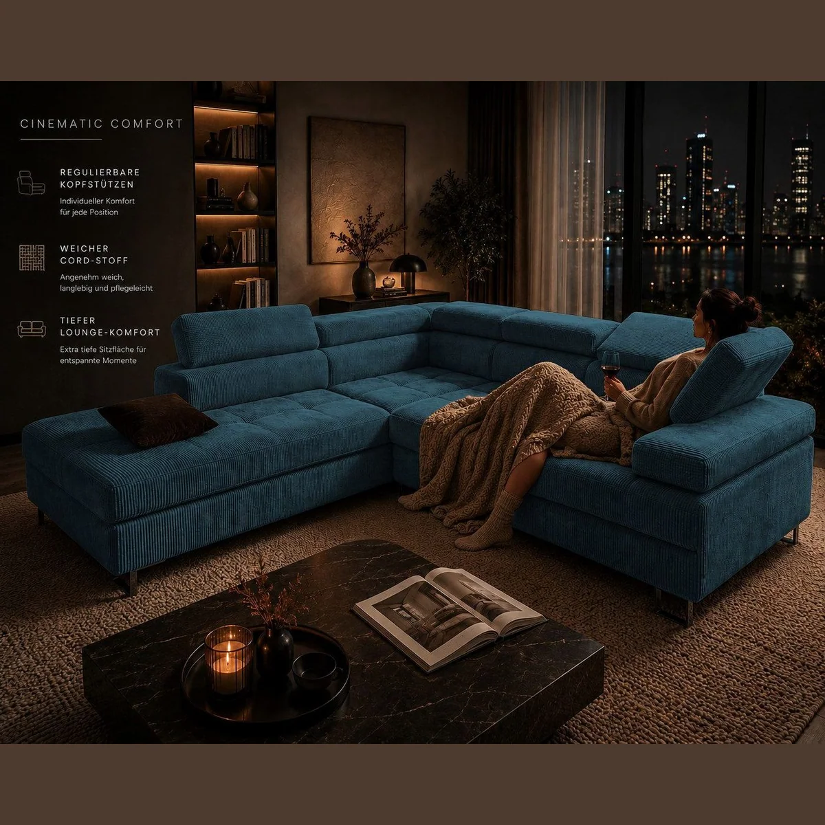 Goldstoff Voyage Ecksofa mit Schlaffunktion, elegant und funktional für Ihr Wohnzimmer 4