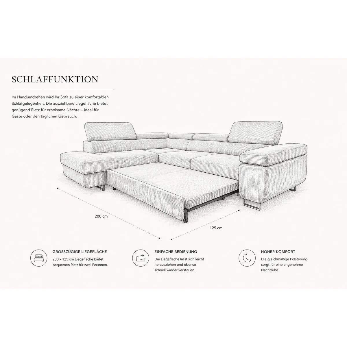 Goldstoff Voyage Ecksofa mit Schlaffunktion, elegant und funktional für Ihr Wohnzimmer 5