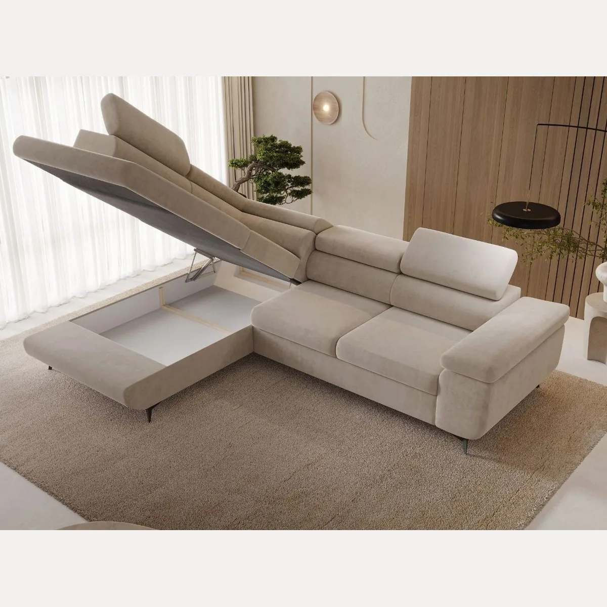 GrainGold Ecksofa Argon L-Form, Komfortabel mit Schlaffunktion & Bettkasten 4