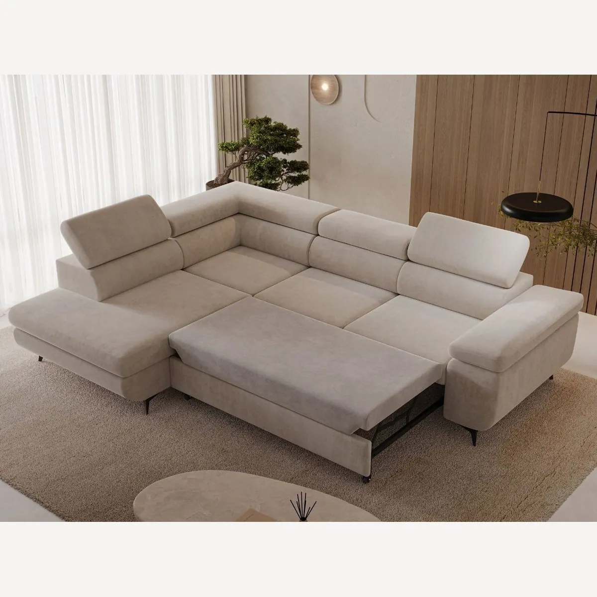 GrainGold Ecksofa Argon L-Form, Komfortabel mit Schlaffunktion & Bettkasten 5