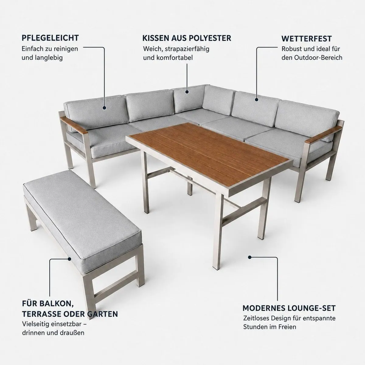 Greemotion Gartenlounge-Set Miami, hochwertiger Stahl, komfortable Kissen, pflegeleicht 3