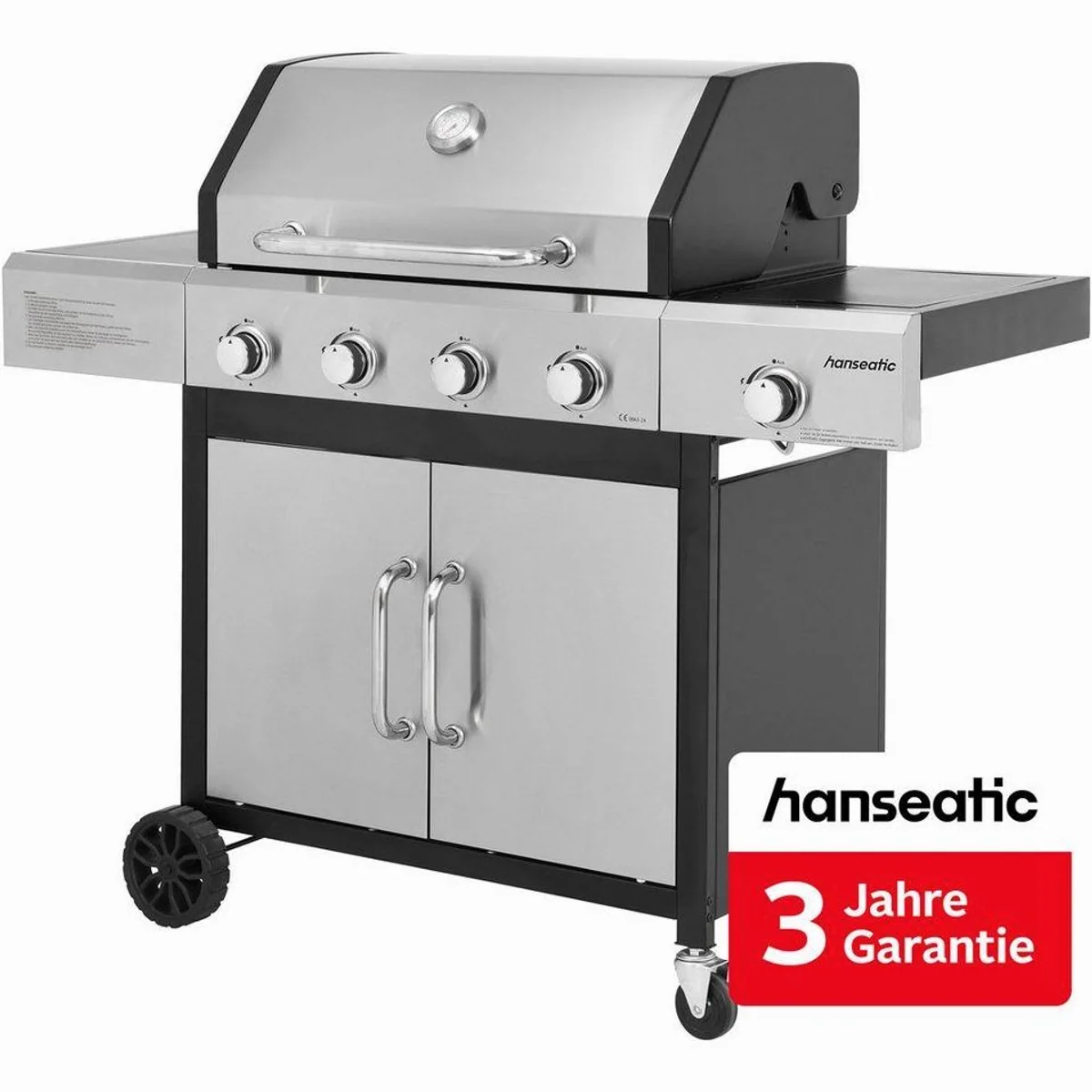 Hanseatic Gasgrill Rockford, 4 Brenner & Seitenbrenner, 14,5 kW Gesamtleistung