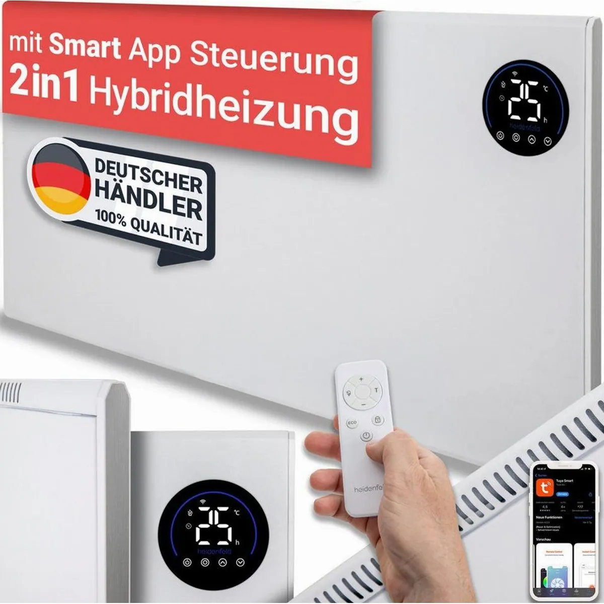 Heidenfeld HF-HP150 Infrarotheizung, Hybrid-Heizsystem, 3in1 Steuerung, flexibel montierbar