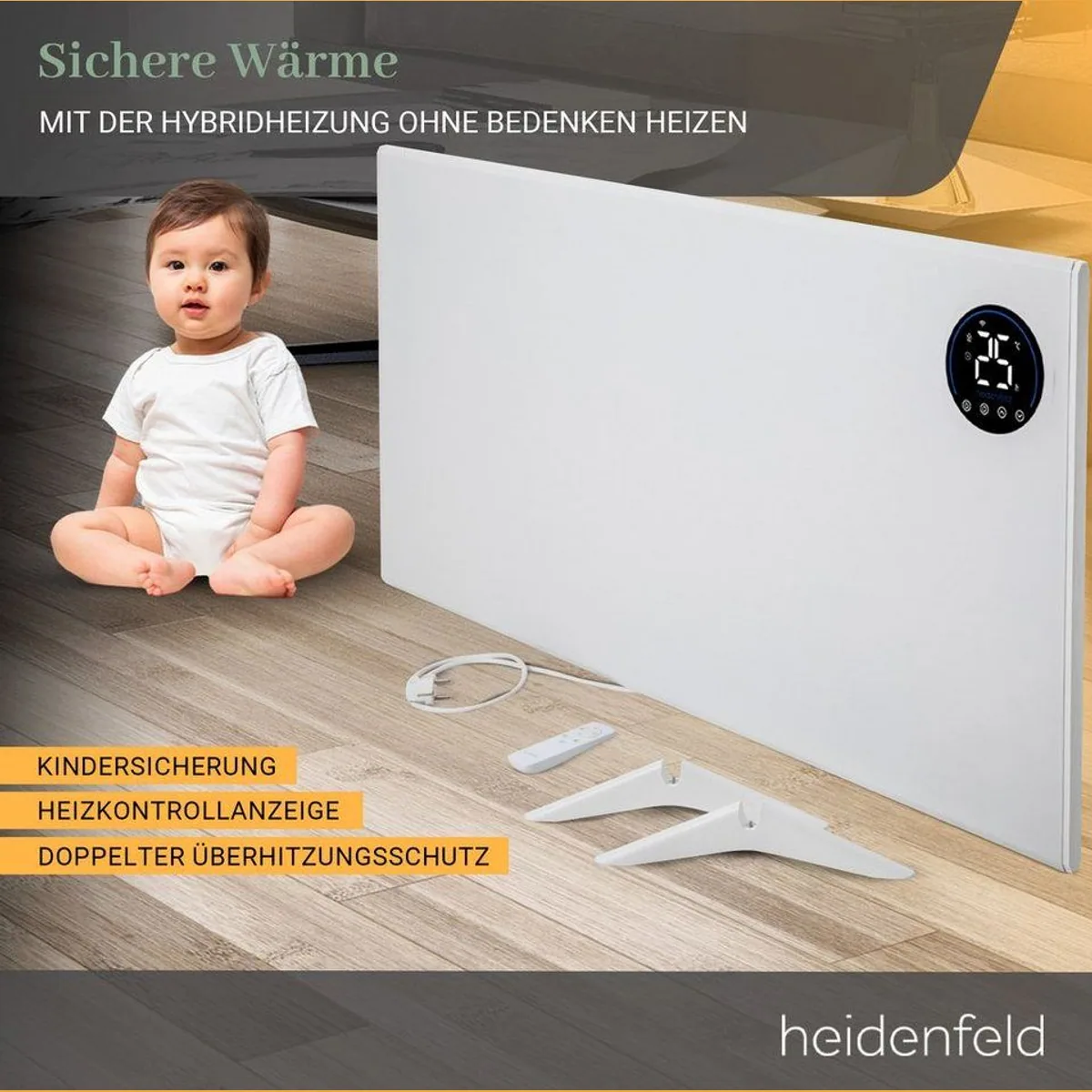 Heidenfeld HF-HP150 Infrarotheizung, Hybrid-Heizsystem, 3in1 Steuerung, flexibel montierbar 4