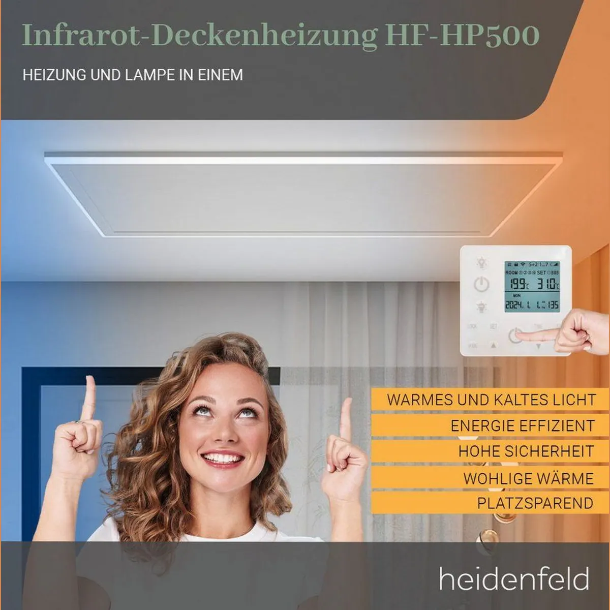 Heidenfeld HF-HP500 Infrarotheizung, integrierte Beleuchtung, 10 Jahre Garantie 2