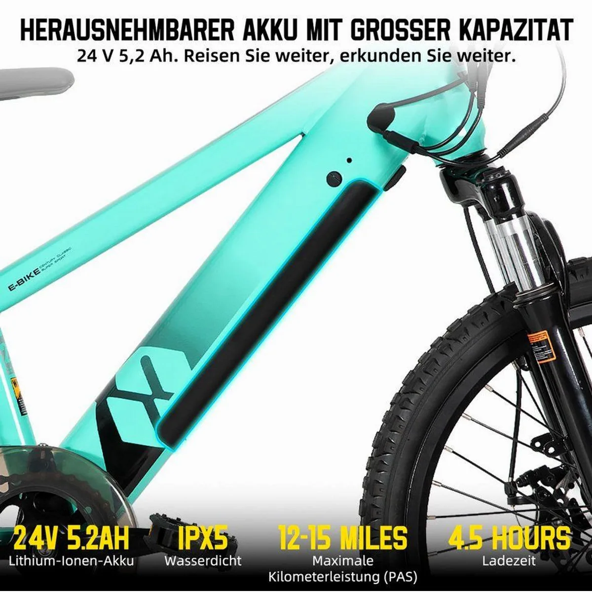 HILAND E-Bike 20/24 Zoll, leistungsstarker Motor, abnehmbarer Akku, vielseitig einsetzbar 3