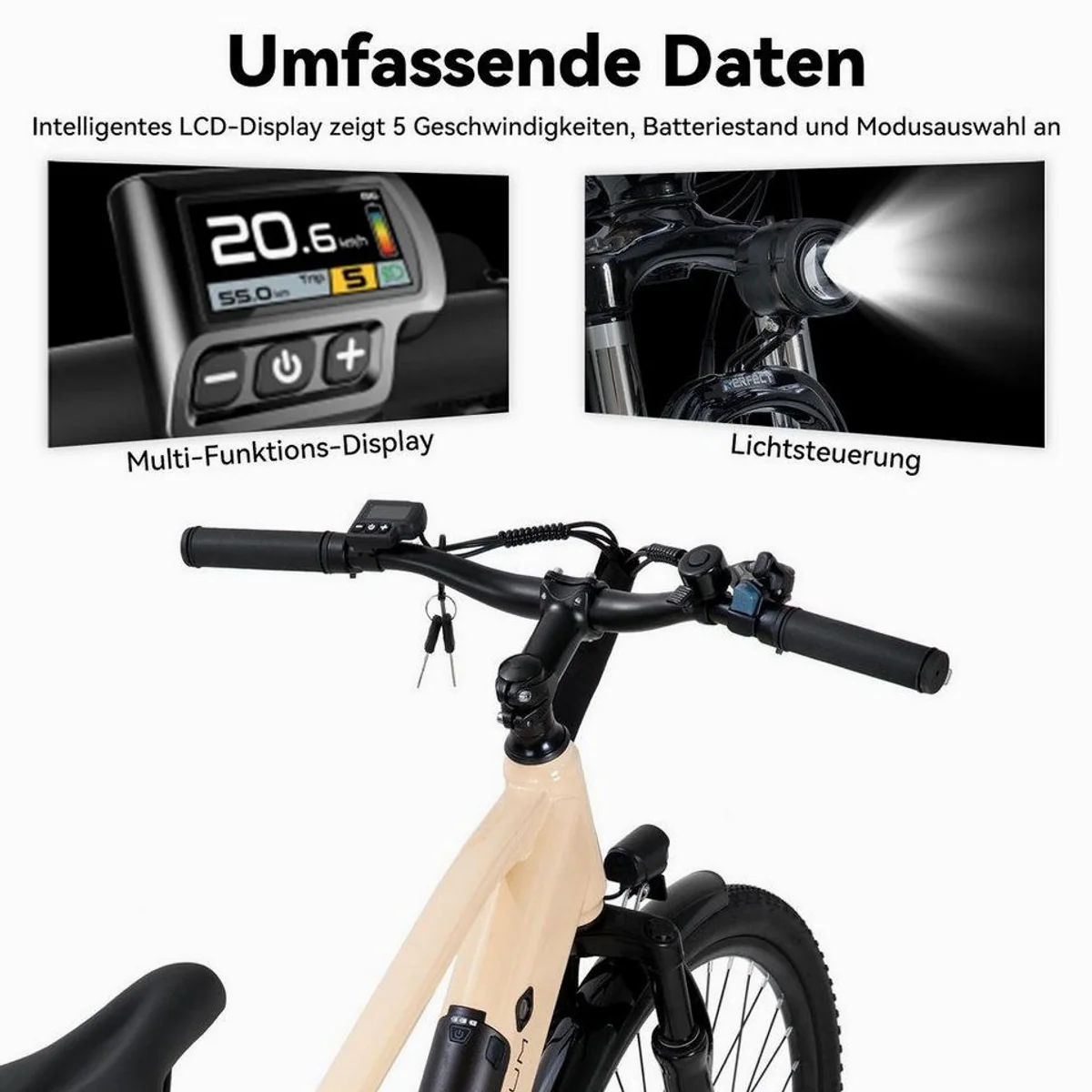 HILAND E-Bike 26" E-Mountainbike, 250W Motor, 10,4Ah Akku, 5 Unterstützungsstufen 4