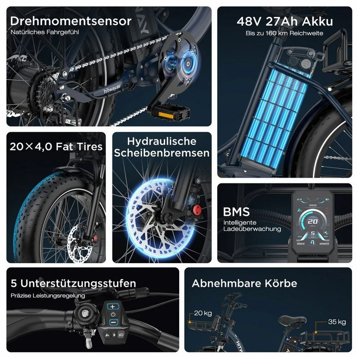 HITWAY BK6S PLUS E-Bike, 160 km Reichweite, Torque-Sensor, 250 W Motor 4