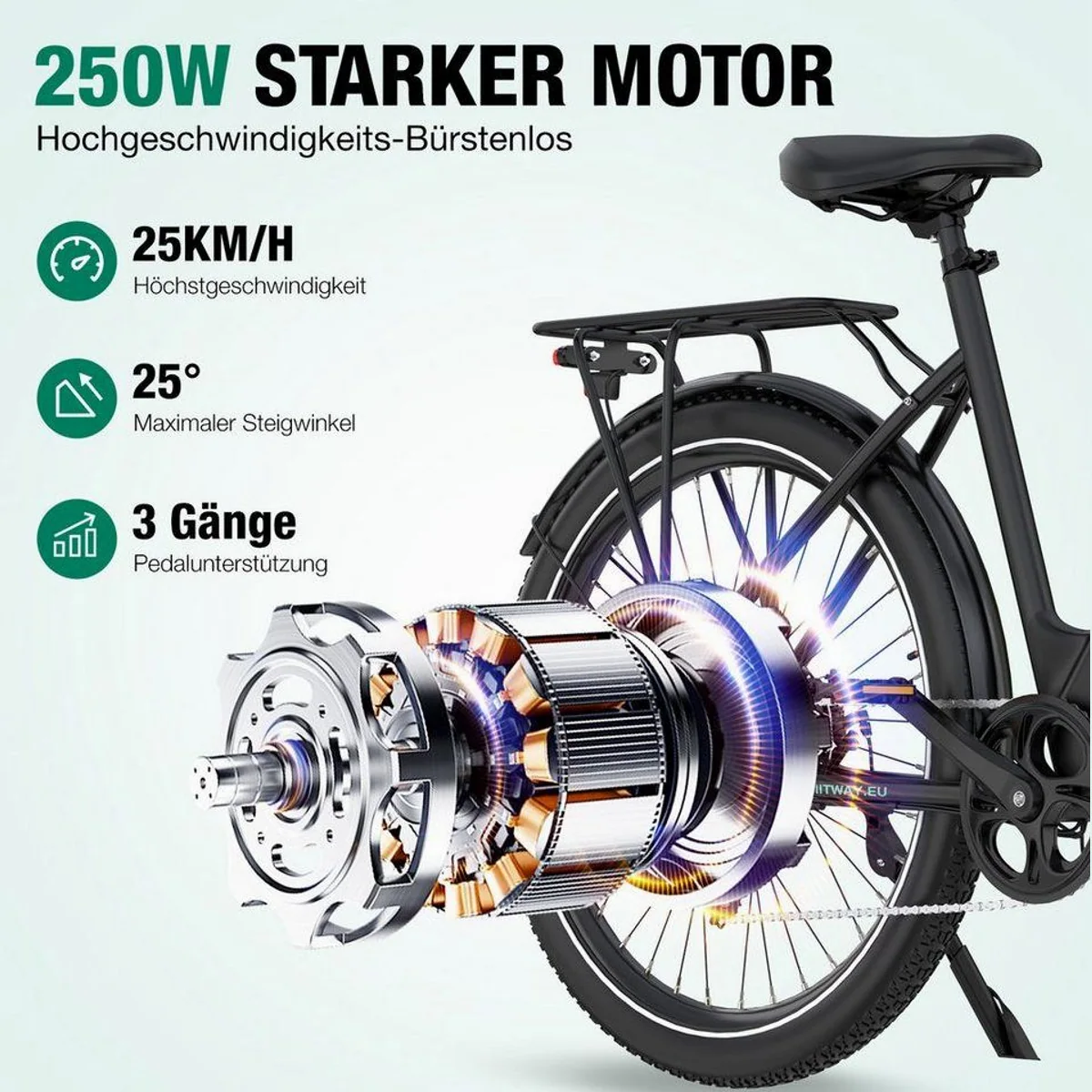 HITWAY BK18 E-Bike Cityrad, 36V 13Ah Akku, 7-Gang Shimano Schaltung 2