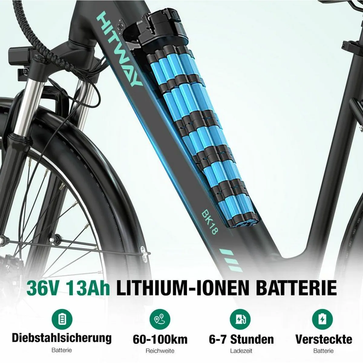 HITWAY BK18 E-Bike Cityrad, 36V 13Ah Akku, 7-Gang Shimano Schaltung 3