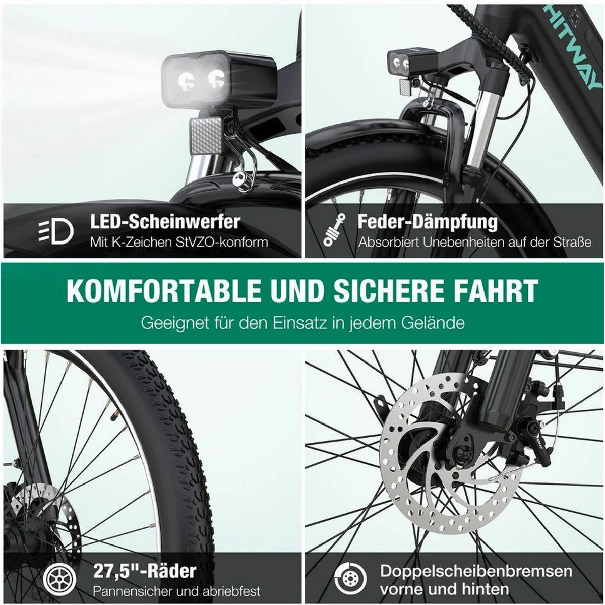 HITWAY BK18 E-Bike Cityrad, 36V 13Ah Akku, 7-Gang Shimano Schaltung 4