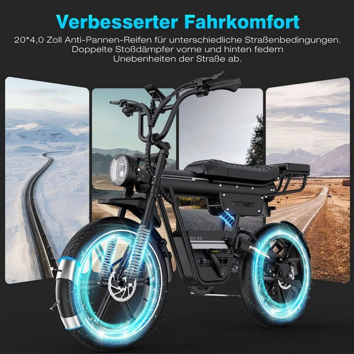 HITWAY E-Bike Mountainbike, 48V 23,4Ah Akku, 7-Gang Shimano, robuste 20 Zoll Reifen 4