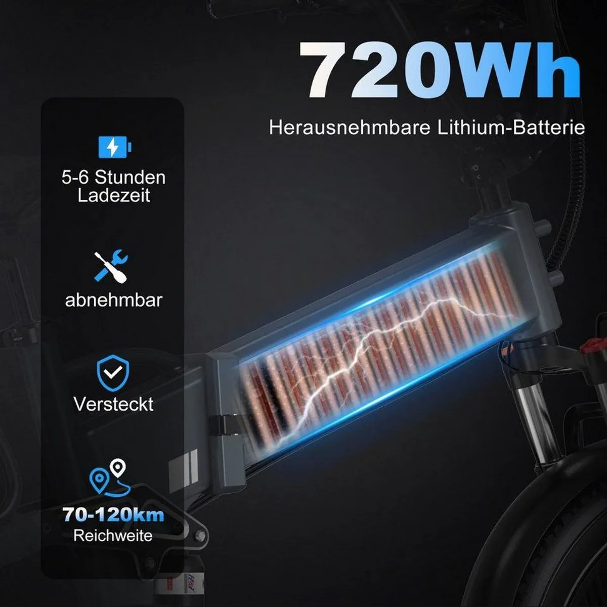 HITWAY E-Bike Mountainbike, 720 Wh Akku, 250 W Heckmotor, Faltbar 5