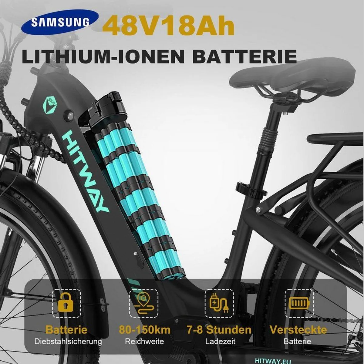 HITWAY E-Bike Pedelec, abnehmbarer Akku, 7-Gang Shimano Schaltung, Tiefeinstieg 2