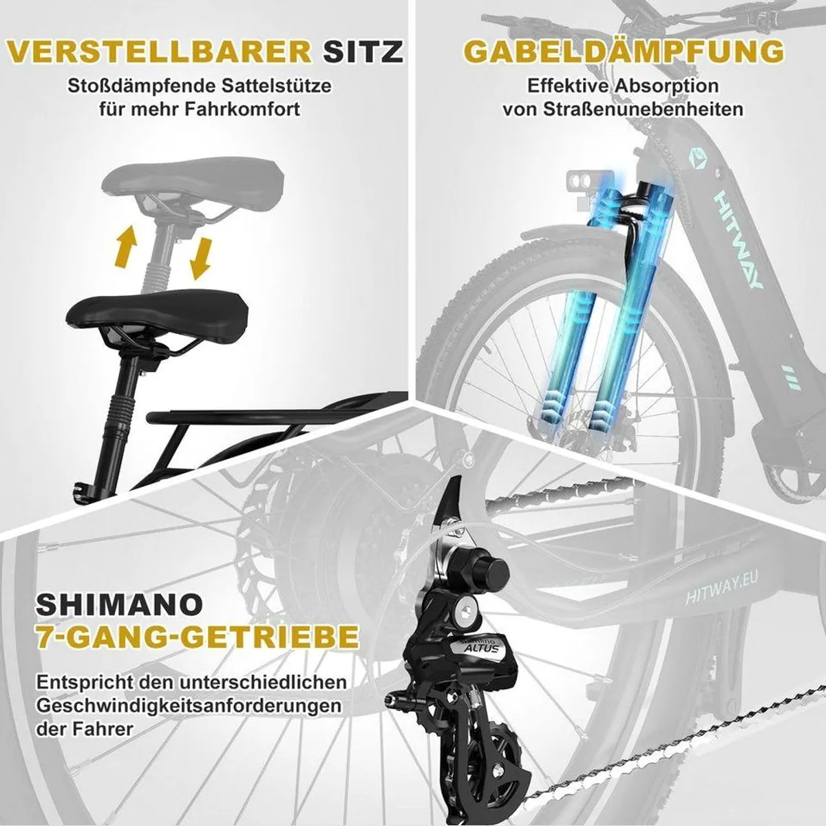 HITWAY E-Bike Pedelec, abnehmbarer Akku, 7-Gang Shimano Schaltung, Tiefeinstieg 4