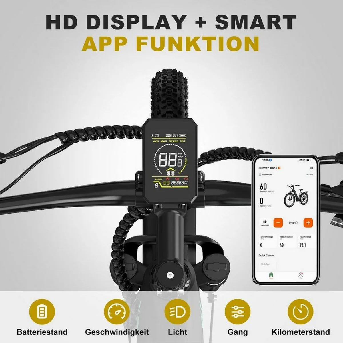 HITWAY E-Bike Pedelec, abnehmbarer Akku, 7-Gang Shimano Schaltung, Tiefeinstieg 5