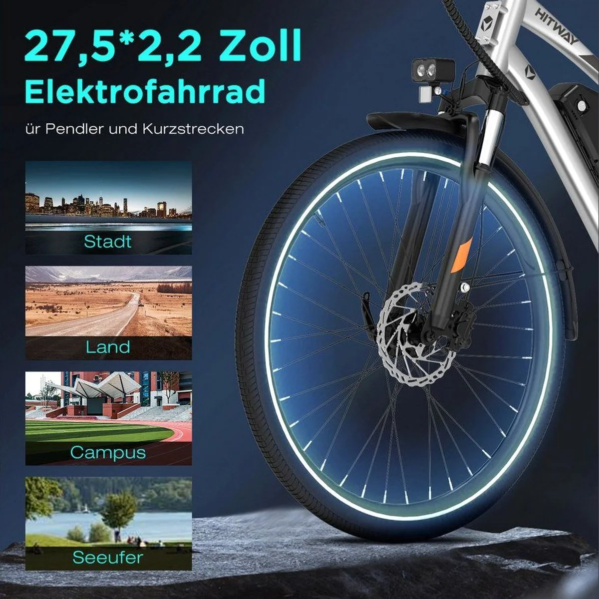 HITWAY E-Bike Cityrad, 70 Nm Mittelmotor, 180 km Reichweite, 7-Gang Shimano 2