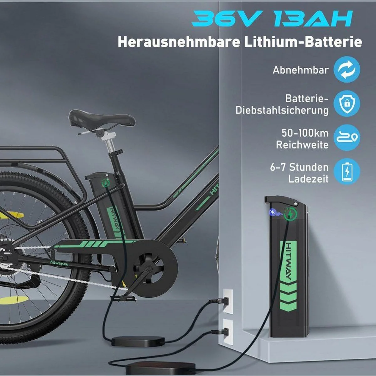 HITWAY BK8S E-Bike, 250W Motor, 36V 13Ah Akku, 27,5 Zoll — ideal für Stadtfahrten 3