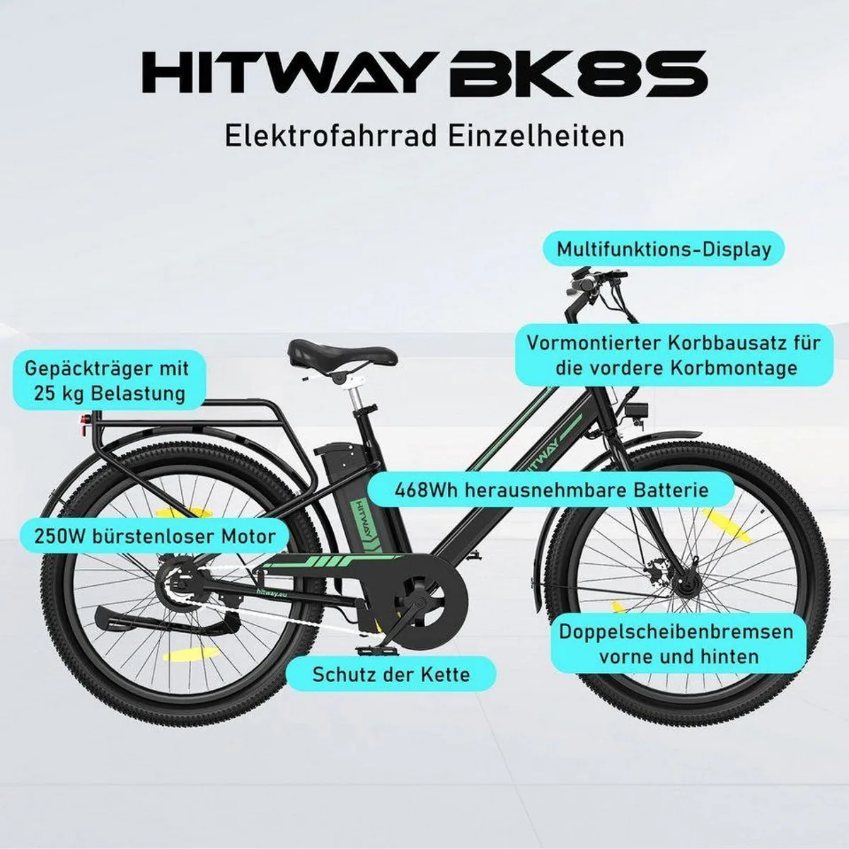 HITWAY BK8S E-Bike, 250W Motor, 36V 13Ah Akku, 27,5 Zoll — ideal für Stadtfahrten 5