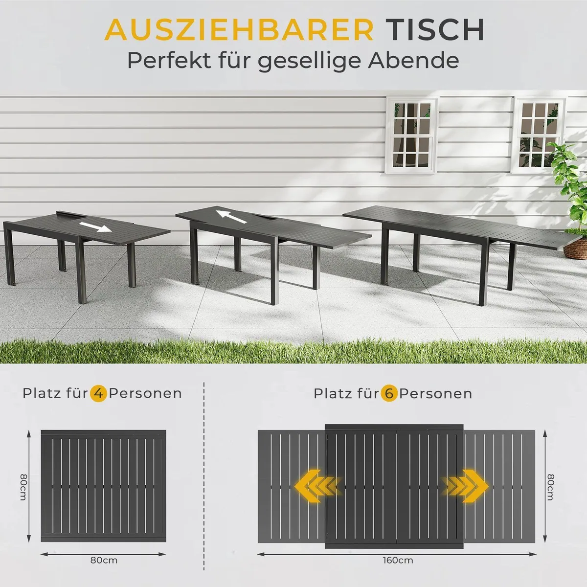 HOMALL Ausziehbarer Gartentisch, 2 Größen, wetterfest und stabil 3