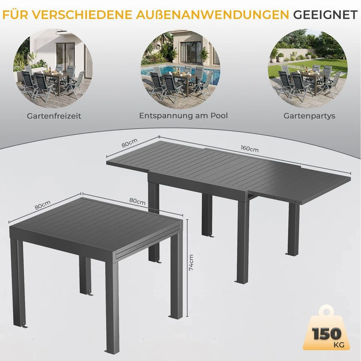 HOMALL Ausziehbarer Gartentisch, 2 Größen, wetterfest und stabil 5