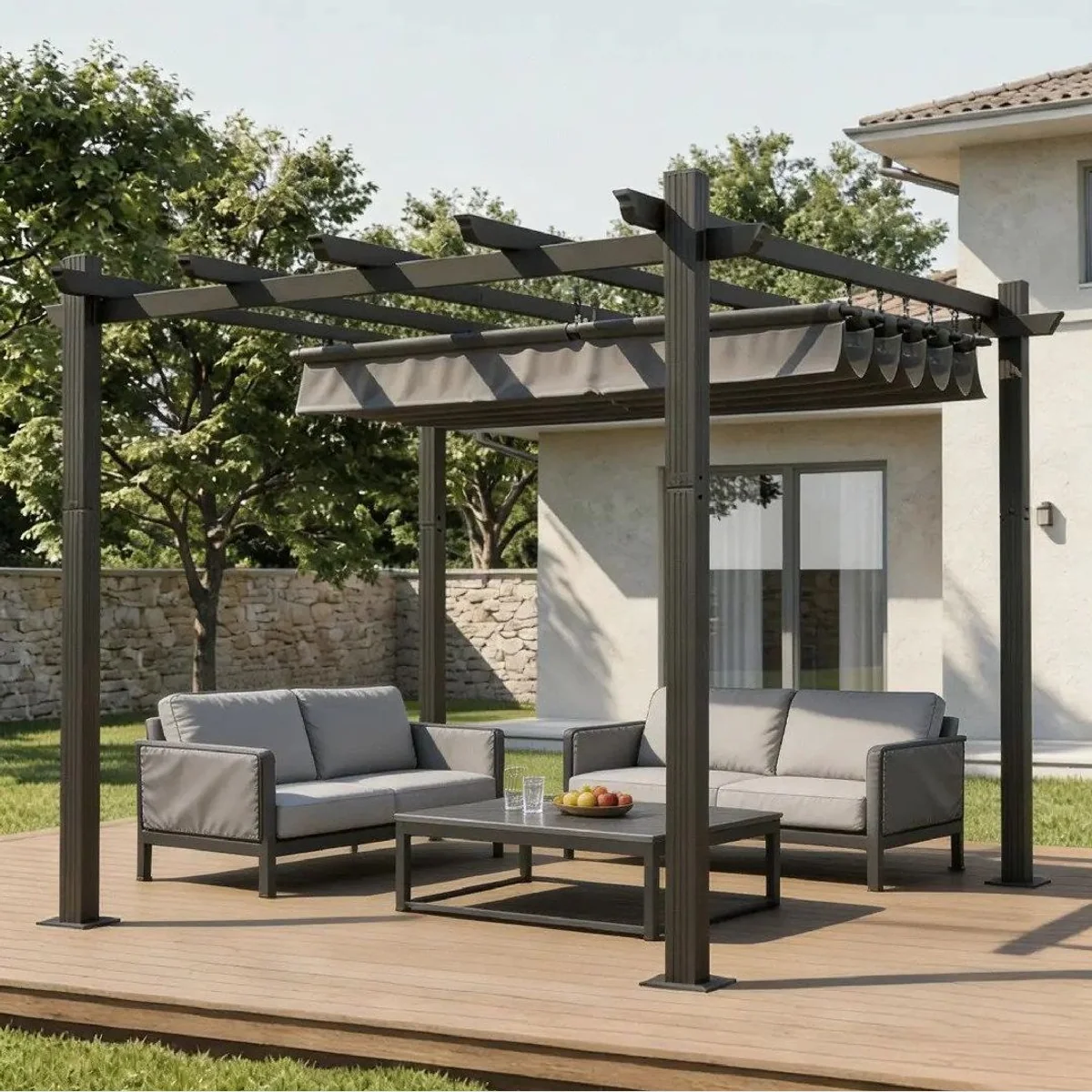 HOMALL Pergola 3x3/3x4m, wetterfester Aluminiumrahmen, flexible Schattierung, einfache Montage