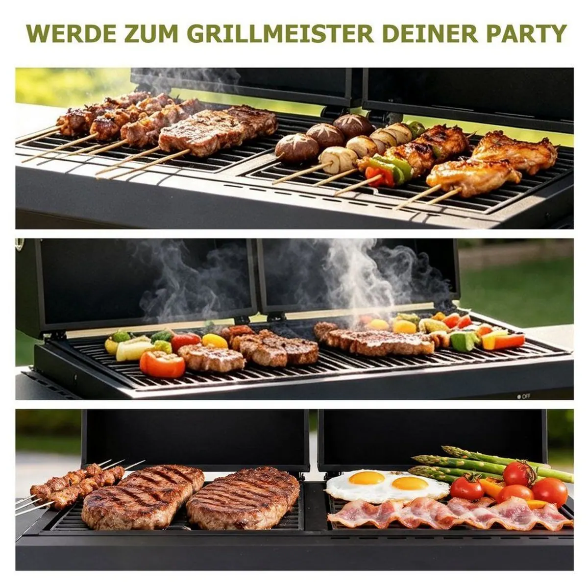 HOMAVO Gas- & Holzkohlegrill 2-in-1, flexibles Zweibrennstoff-System & robuste Bauweise 5
