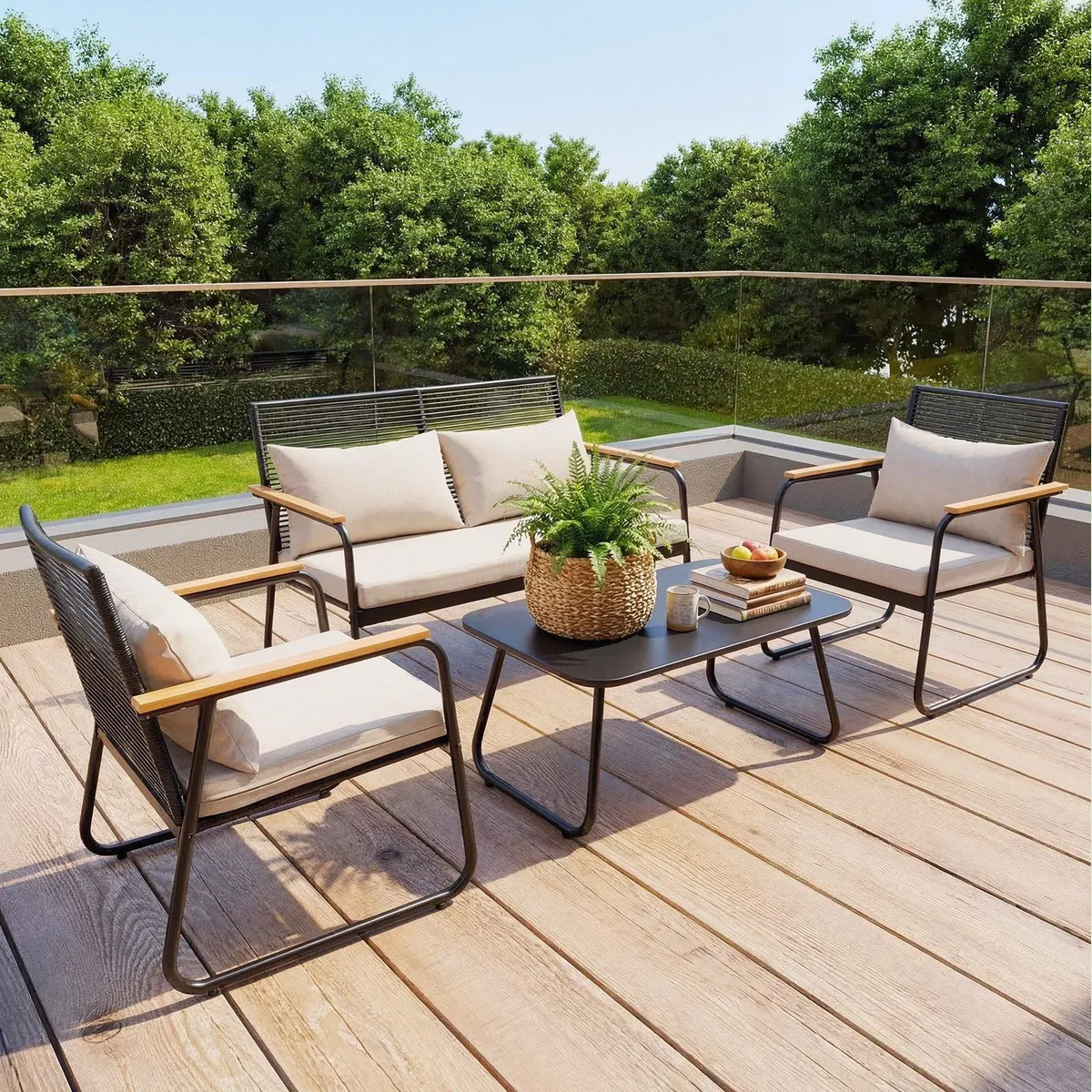 HOMAVO Gartenlounge-Set, wetterfest, stabil, für 4 Personen