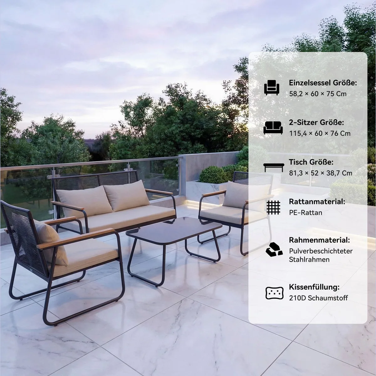 HOMAVO Gartenlounge-Set, wetterfest, stabil, für 4 Personen 2
