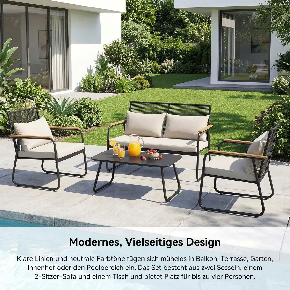 HOMAVO Gartenlounge-Set, wetterfest, stabil, für 4 Personen 3