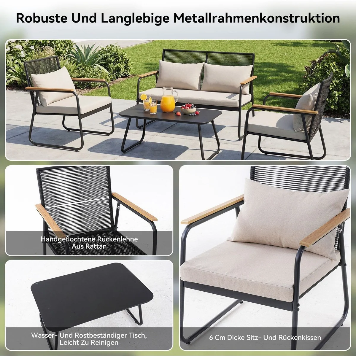 HOMAVO Gartenlounge-Set, wetterfest, stabil, für 4 Personen 5